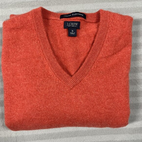 J.Crew Sweater Mens Small Orange Italian Cashmere V Neck Pullover Style S5984 - Picture 4 of 10